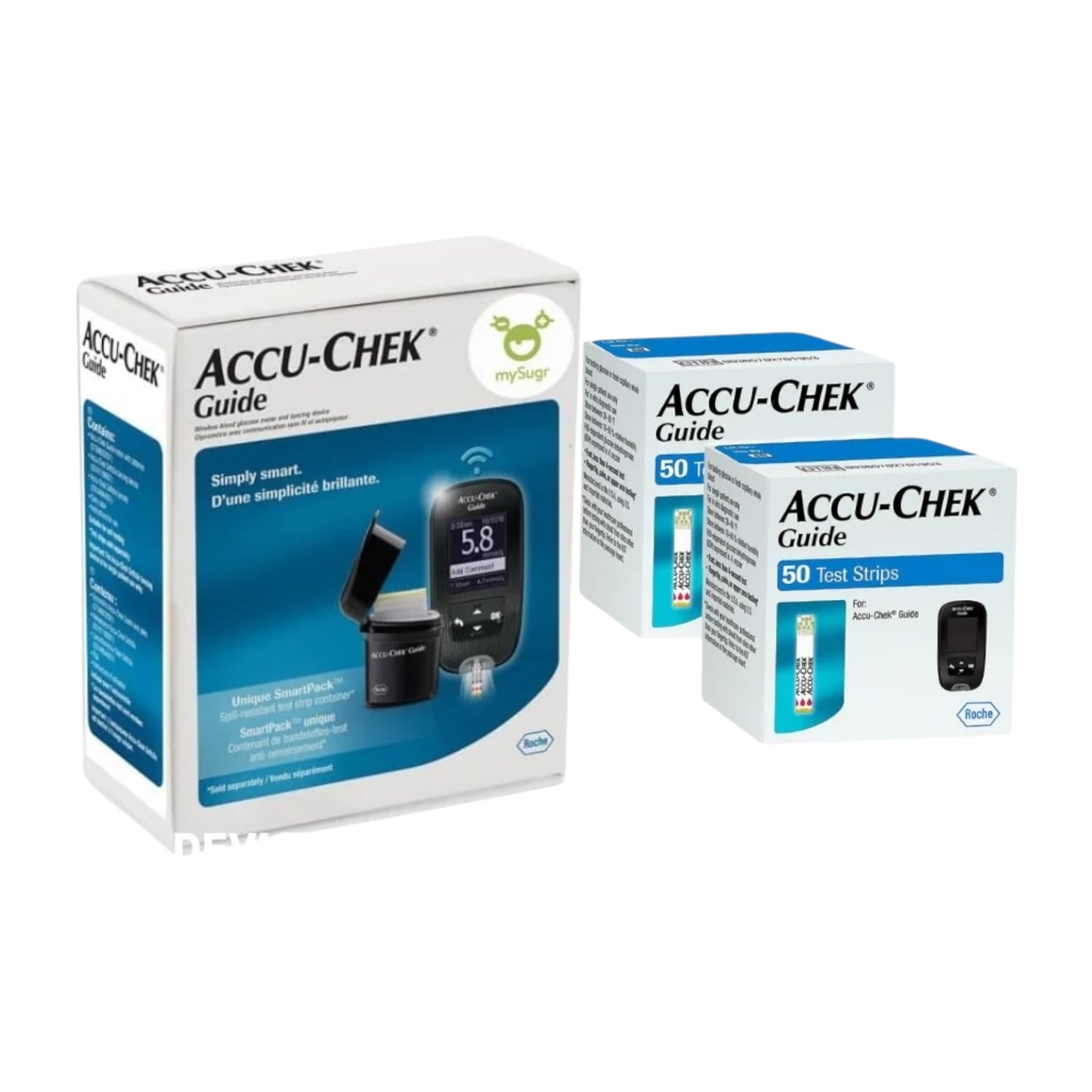 مجموعة دليل Accu-Chek - عبوة عرض 100 شريط لقياس نسبة السكر في الدم