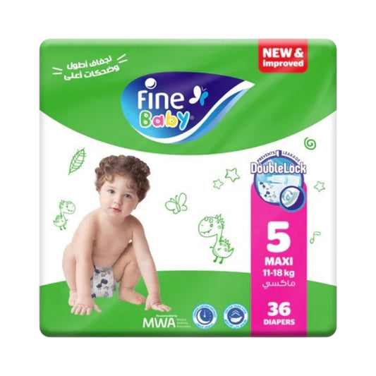 فاين بيبي (مقاس 5 ماكسي، 11-18 كجم، 36 حفاضة)