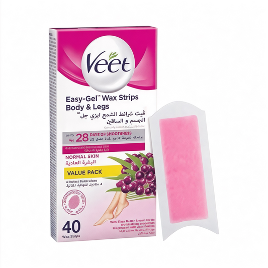 شرائح Veet للساقين والجسم ازالة الشمع
 شرائح الشمع للبشرة العادية 40 قطعة
