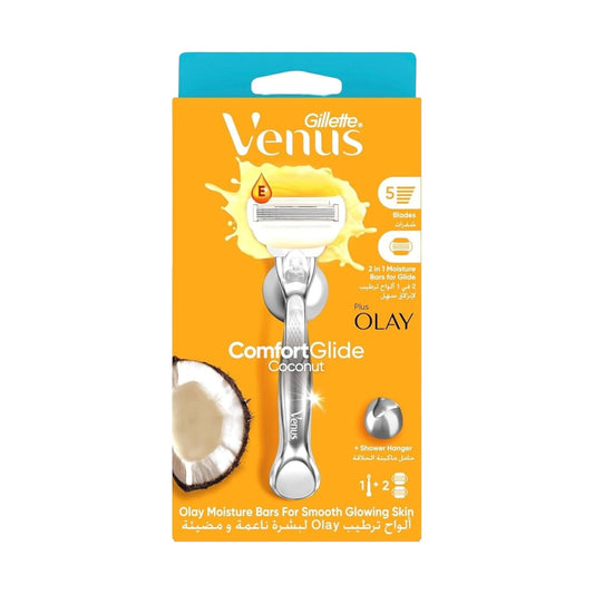 Gillette Venus Olay Comfort-glide Coconut Razor + شفرتي إعادة تعبئة بـ 3 شفرات لكل منهما