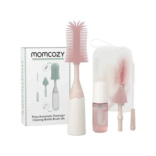 Momcozy مجموعة فرشاة رضاعات بتصميم مبتكر بالضغط والكبس، لون زهري